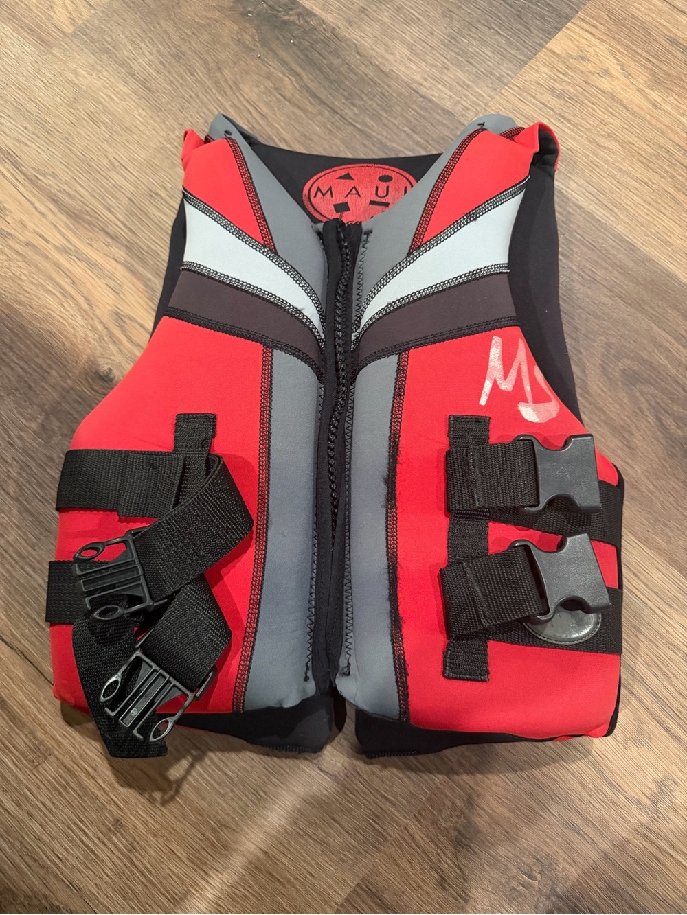 Maui and Sons Red Gray Kids Swim Vest with Black Straps